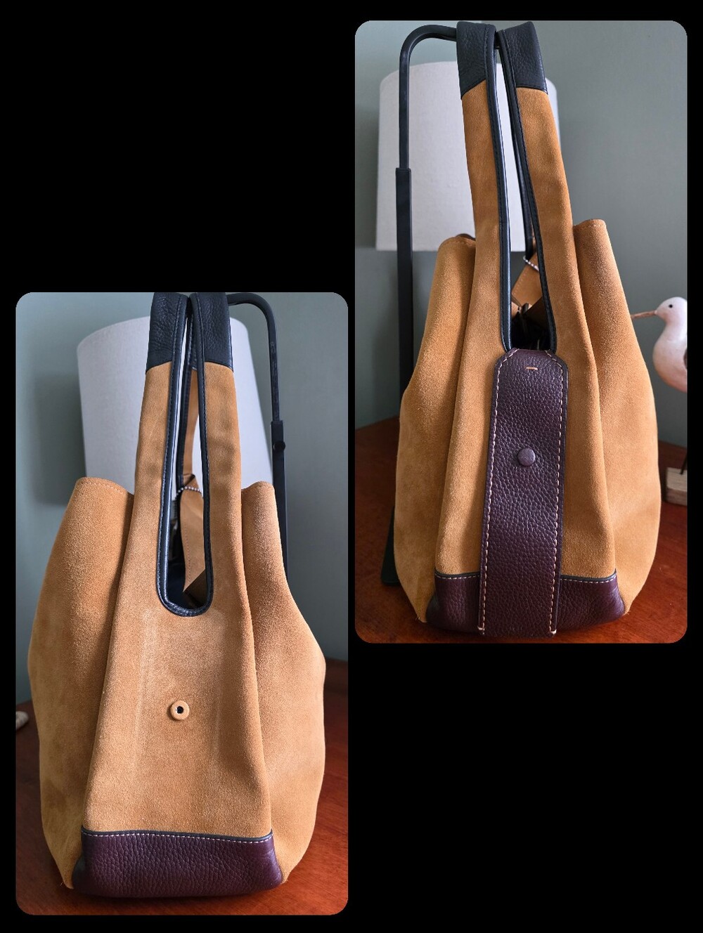Coach Bandit 39 87575 Hobo Oak Tan Suede Brown Black Leather Bag 1941 - Picture 4 of 16